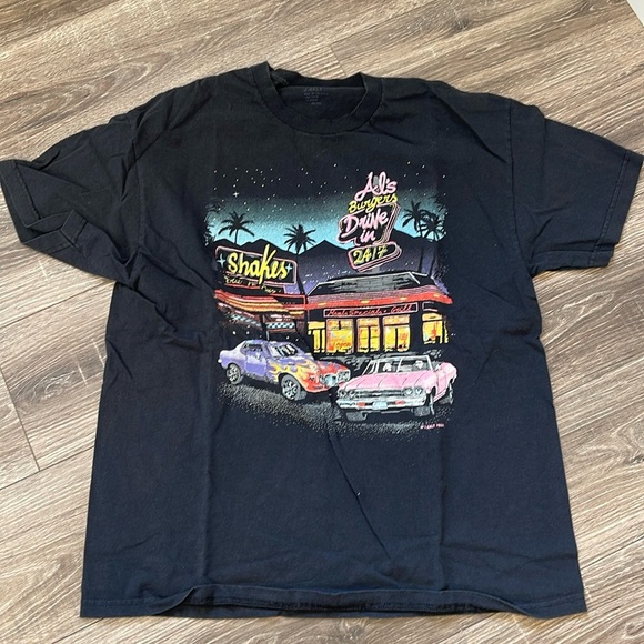 Big Al’s Burger Drive In Classic Car Graphic tee Shirt One Size - Picture 1 of 3
